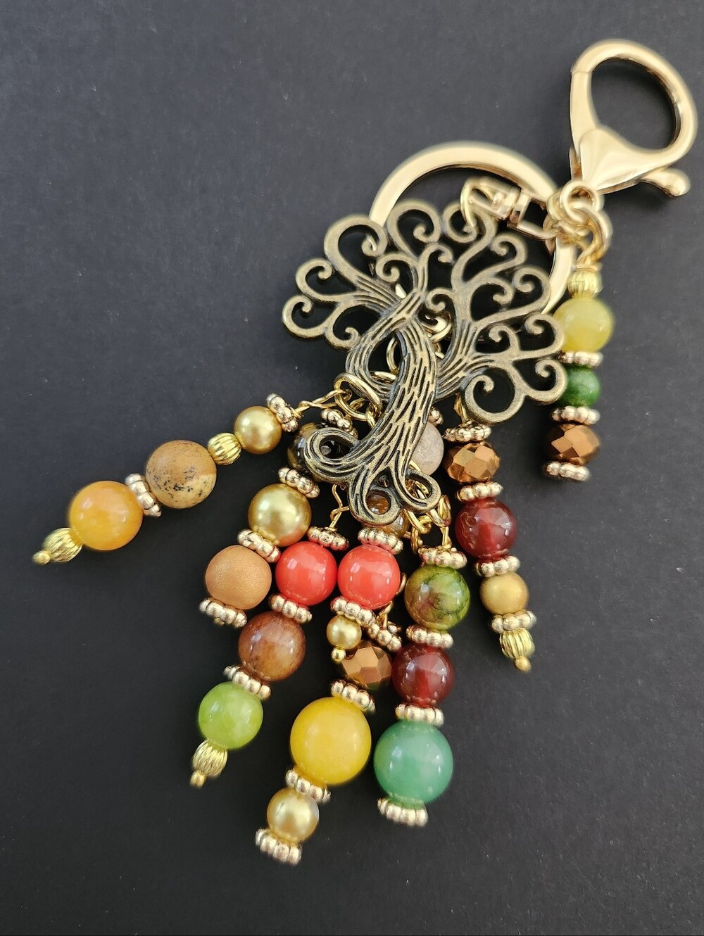 Tree of Life Purse Charm or Keychain Carnelian Jade Aventurine Handcrafted